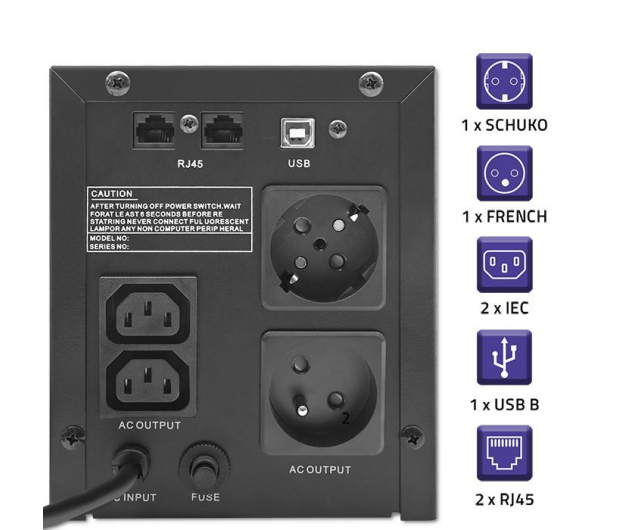 Qoltec UPS Line Interactive | Monolith | 2000VA | 1200W | LCD | USB - 1180152 - zdjęcie 4